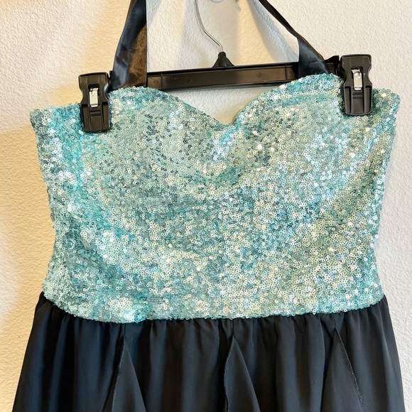 Vintage Y2K High Low Hem Sequin Prom Dress Tie Halter Neck Juniors Large Fairy - Picture 4 of 9